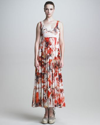 Jean Paul Gaultier Tiered Floral Maxi Dress - Lyst