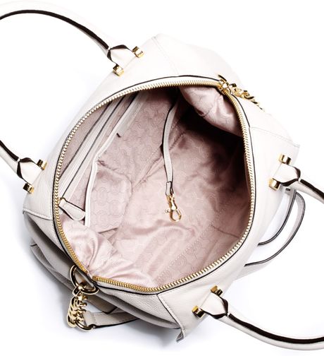 Michael Kors Large Fulton Pebbled Leather Satchel in White (vanilla) - Lyst