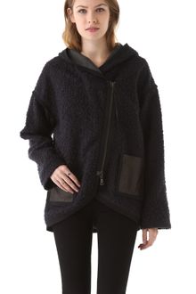 Rebecca Taylor Boucle Hooded Coat with Leather Trim - Lyst