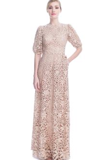 Valentino Tulle Illusione Short Sleeve Embroidered Gown - Lyst