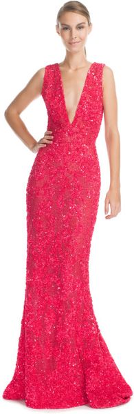 Elie Saab Ss Berry Fully Embroidered Vneck Long Dress - Lyst