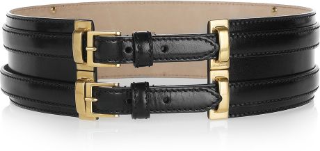 Alexander Mcqueen Doublebuckle Leather Waist Belt in Black - Lyst