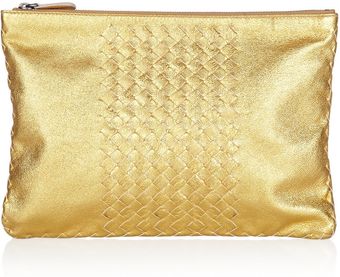 Bottega Veneta Metallic Intrecciato Leather Pouch - Lyst