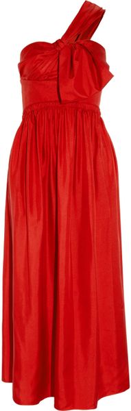 Chloé Asymmetric Silktwill Midi Dress in Red - Lyst