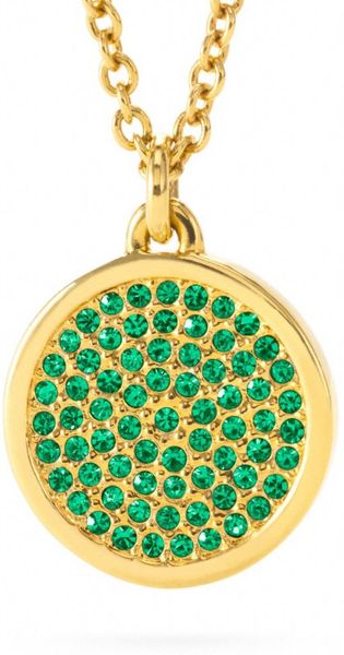 Coach Small Pave Disc Pendant Necklace in Green (gold/green) | Lyst