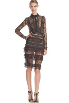 Elie Saab Charcoal Lace Collar Dress - Lyst