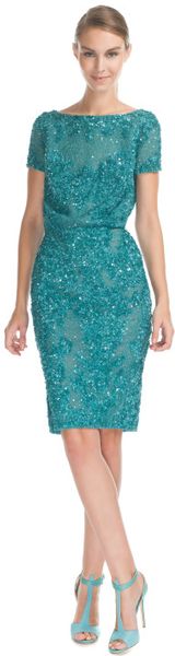 Elie Saab Teal Embroidered Dress - Lyst