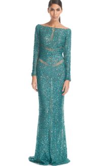 Elie Saab Teal Lace Embroidered Long Dress - Lyst
