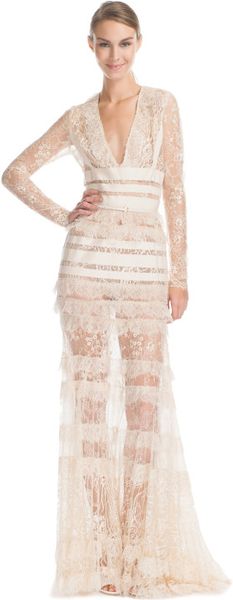 Elie Saab Vanilla Lace Long Vneck Dress in White (vanilla) - Lyst