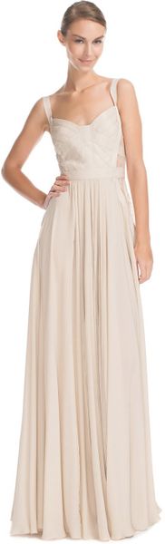 Elie Saab Vanilla Silk Georgette and Lace Long Dress in White (vanilla) - Lyst