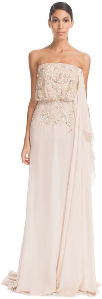 Elie Saab Vanilla Strapless Silk Georgette Embroidered Dress - Lyst