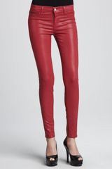 J Brand 801 Coated Red Skinny Jeans