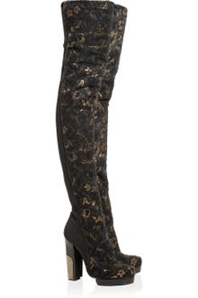 Lanvin Brocade and Neoprene Thigh Boots - Lyst