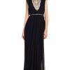 Marchesa Embroidered Chiffon Gown with Crystal Necklace in Black - Lyst