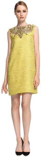 Marchesa Embellished Metallic Weave Shift Dress - Lyst