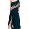 Marchesa Oneshoulder Chiffon Gown with Asymmetric Hem in Gold (peacock) - Lyst
