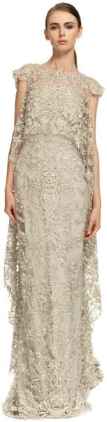 Marchesa Illusion Tulle Gown with Embroidered Cape Overlay - Lyst