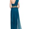 Marchesa One Shoulder Georgette Gown with Tulle Overlay in Blue (teal) - Lyst