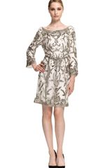 Marchesa Embroidered Sequin Tunic with Self Belt