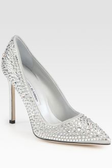 Manolo Blahnik Crystal Bb Satin Pumps - Lyst