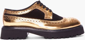 Marni Gold Leather and Suede Platform Brogues - Lyst