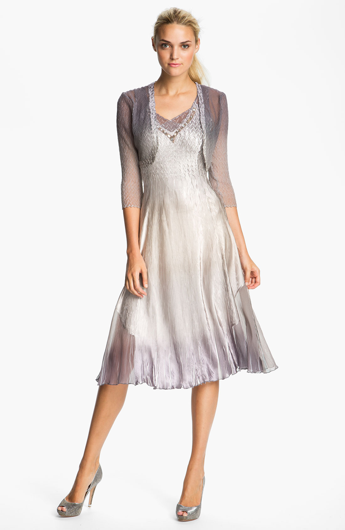 Komarov Charmeuse Dress Chiffon Bolero in Purple (almond ombre) Lyst
