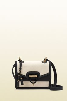 Gucci Derby Canvas Shoulder Bag with Black Leather Trim - Lyst