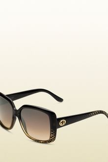 Gucci Womens Black Gold Rectangle Sunglasses - Lyst