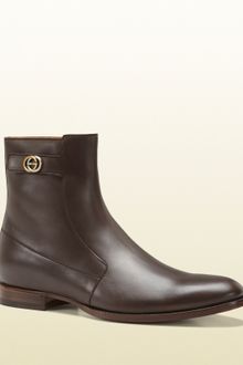 Gucci Brown Leather Zip Bootie - Lyst