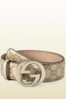 Gucci Metallic Champagne Leather Belt with Interlocking G Buckle - Lyst
