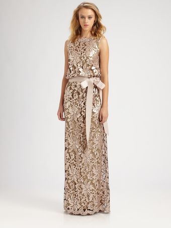 Tadashi Shoji Sequined Lace Gown - Lyst