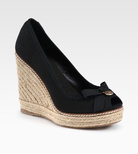 Tory Burch Jackie Canvas Espadrille Wedges in Black | Lyst