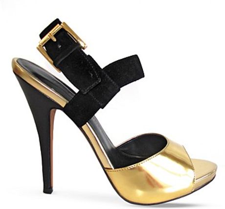 black and gold high heel sandals