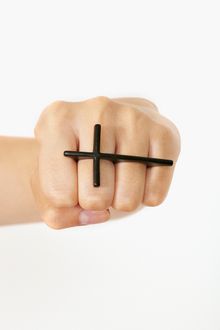 Nasty Gal Holy Twofinger Ring Black - Lyst