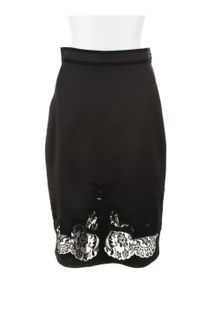 Givenchy Straight Skirt in A Viscose and Silk Heavy Satin Blend with Lace Trimming At Hemline - Lyst