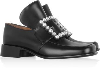 Marc Jacobs Crystal Buckle Leather Loafers - Lyst