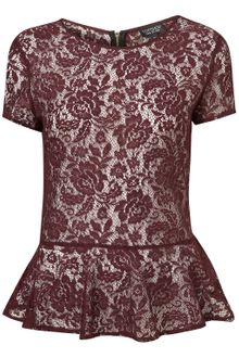 Topshop Lace Zip Back Peplum Top - Lyst