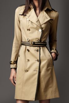 Burberry Long Cotton Gabardine Leather Detail Trench Coat - Lyst