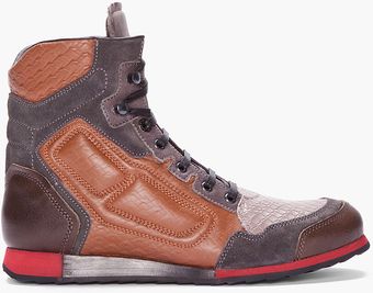 Lanvin Brown Combo Snakeskin Hightop Tennis Shoes - Lyst