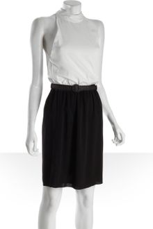 Black  White Maxi Dress on Black White Black And White Stretch Silk High Neck Halter Belted Dress