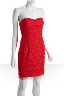BCBGMAXAZRIA Lipstick Red Cotton and Lace Strapless Sweetheart Roselle Bustier Dress - Lyst
