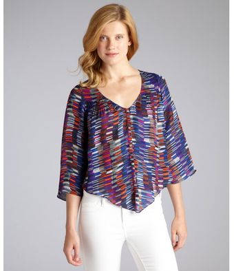 Dolce Vita Blue Dash Print Silk Alejandra Long Bell Sleeve Blouse - Lyst