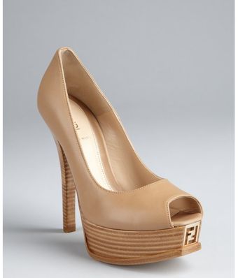 Fendi Khaki Leather Fendista Peep Toe Platform Pumps - Lyst