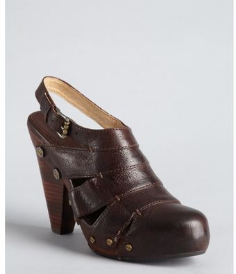 Frye Brown Leather Flora Stitch Stacked Heel Slingbacks - Lyst