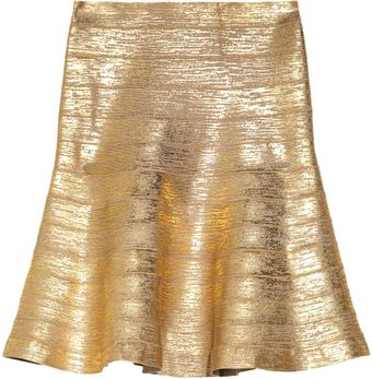 Hervé Léger Metalliccoated Bandage Flared Skirt - Lyst