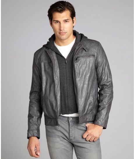 Guess Hooded Faux Leather Bomber Jacket in Red for Men (Deep Scarlet
