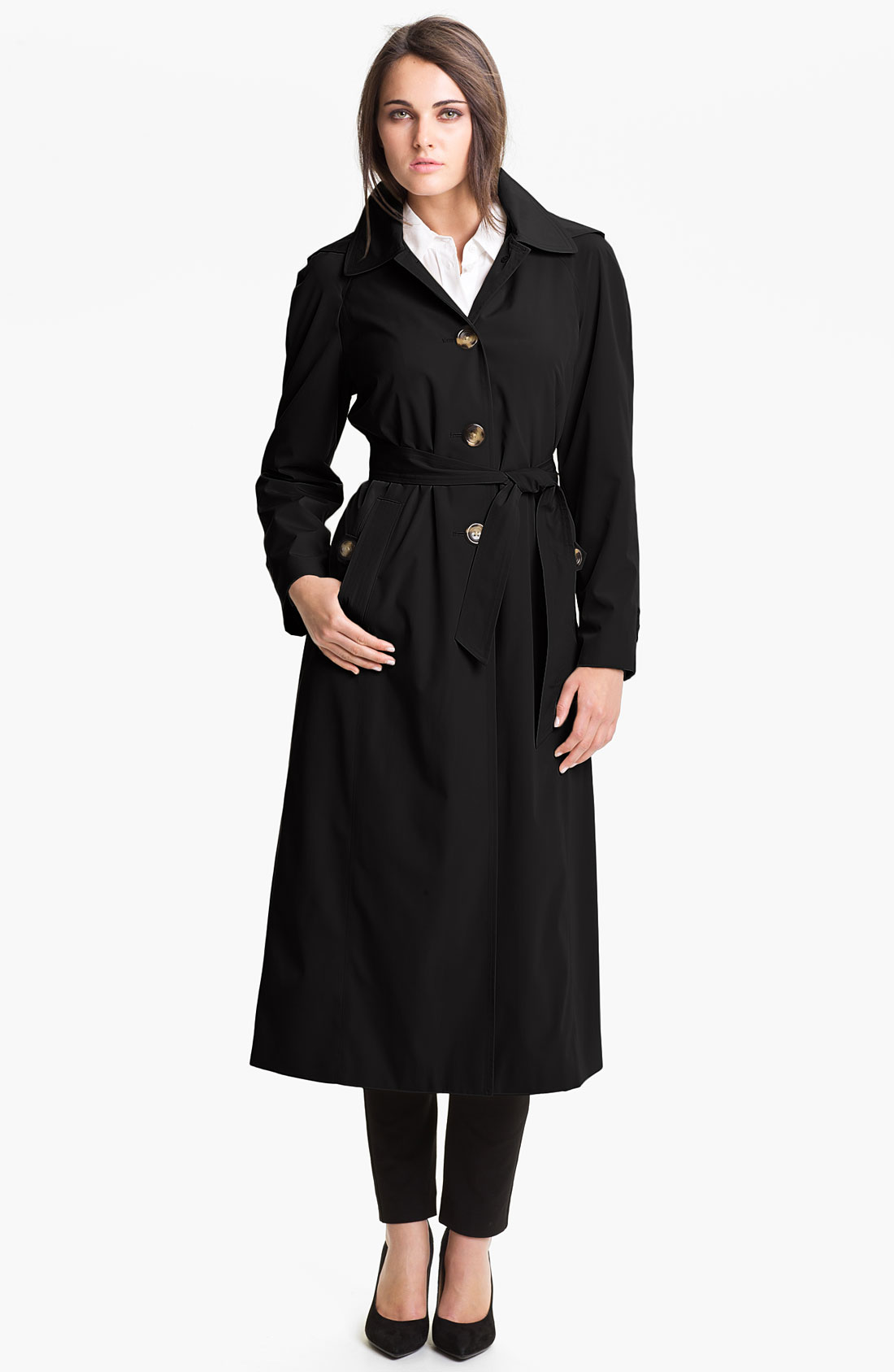 London Fog Raglan Sleeve Raincoat with Detachable Hood in Black (end of