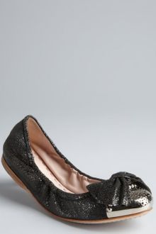 Miu Miu  Crackle Leather Bow Detail Metal Cap Toe Ballerina Flats - Lyst