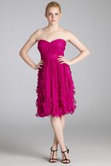 Ml Monique Lhuillier Fuchsia Strapless Fringed Skirt Dress