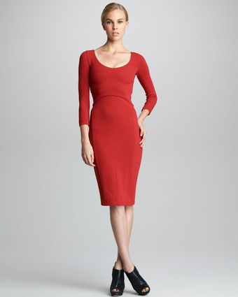 Narciso Rodriguez Threequartersleeve Crepe Jersey Dress Ruby - Lyst